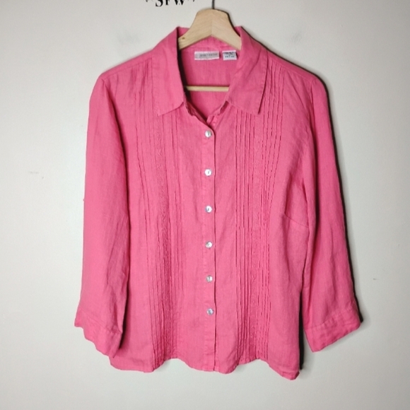 100% Linen Twin Set | Coral Button Shirt + Matching Tank | M/L - Picture 3 of 13